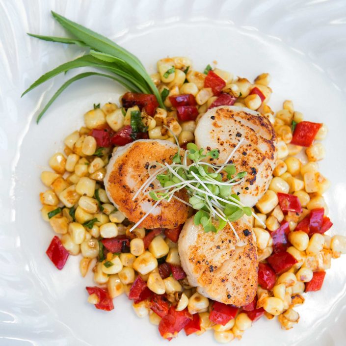 Seared Diver Scallops with Sautéed Fresh Corn and Red Peppers