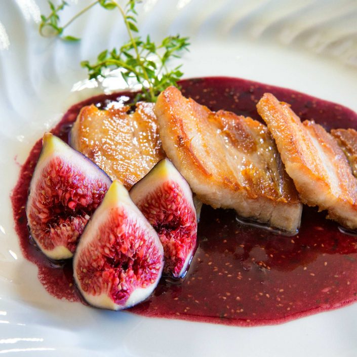 Seared Pork Belly with Fresh Fig and Port Wine Reduction